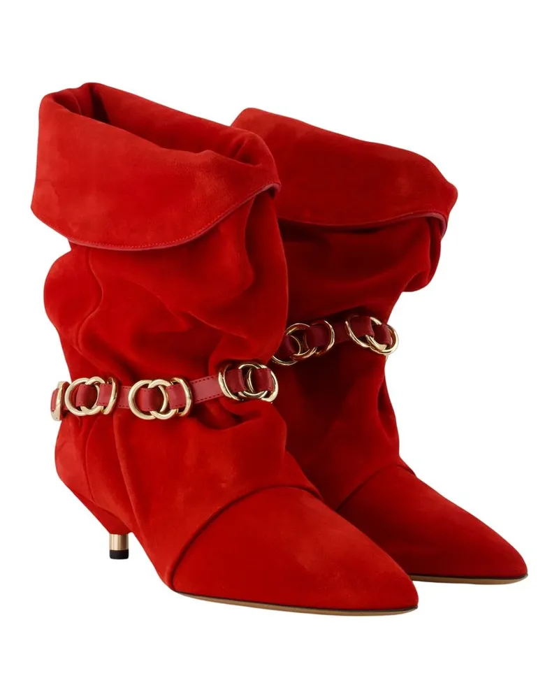 Isabel Marant Women's Edrik Rings Ankle Boots -  Leather Red Calfskin Shoes Ankle-Boots Red