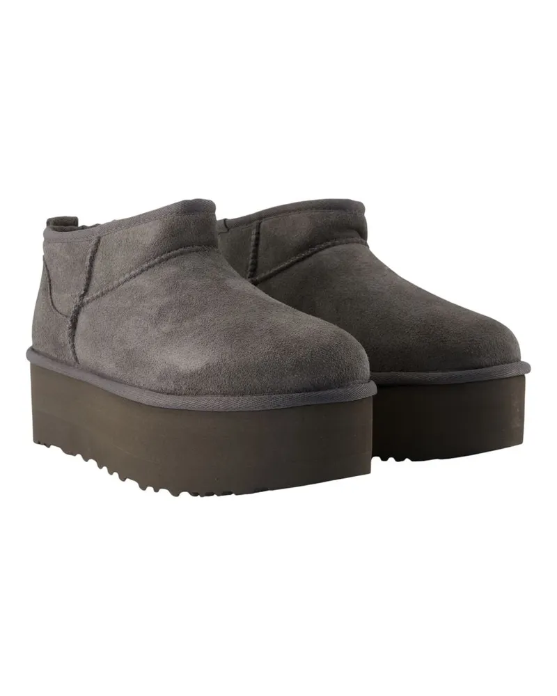 UGG Women's Classic Ultra Mini Platform Ankle Boots -  Leather Grey Lambskin Shoes Ankle-Boots Gray