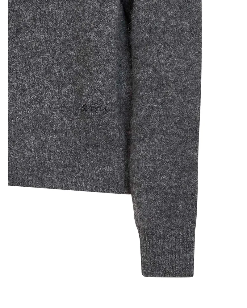 AMI Paris Alpaca-Blend Knit Polo Sweater — Gray Gray