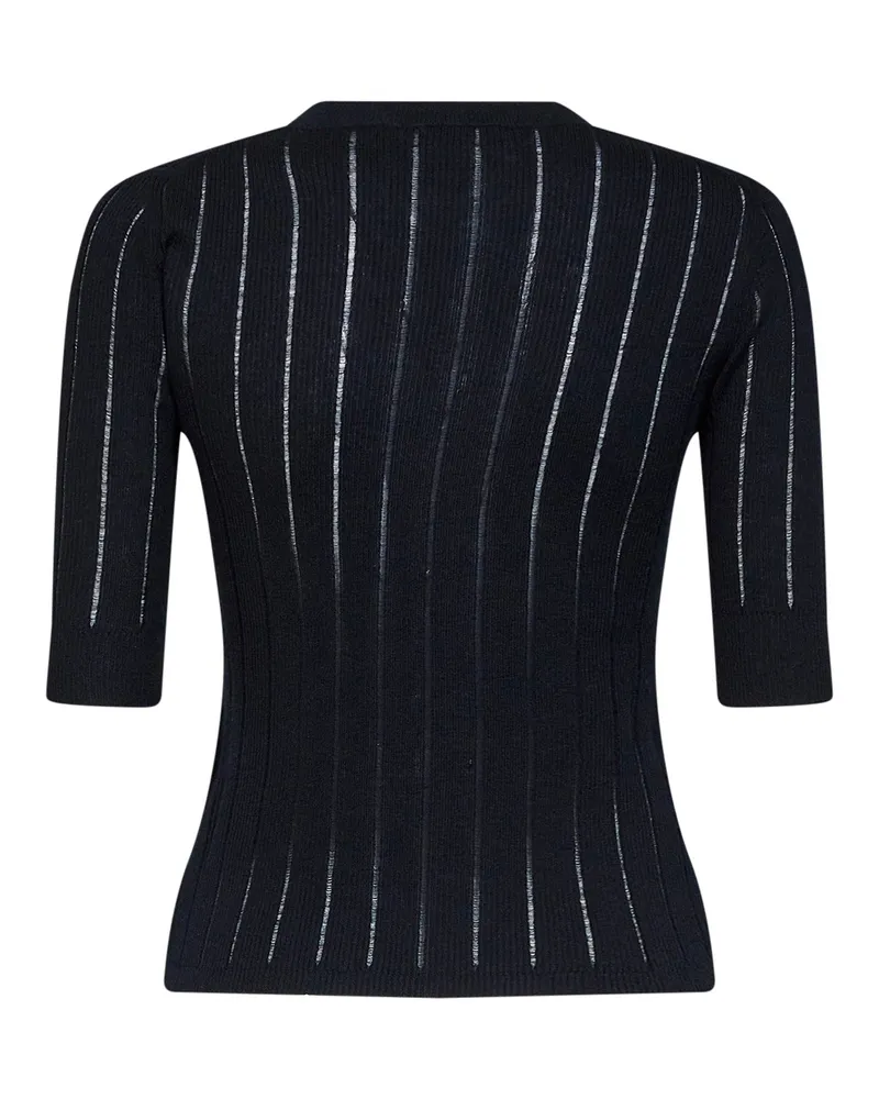 Max Mara Women's Top Mstragno Ribbed Blue Silk Knitwear Sweater Blue