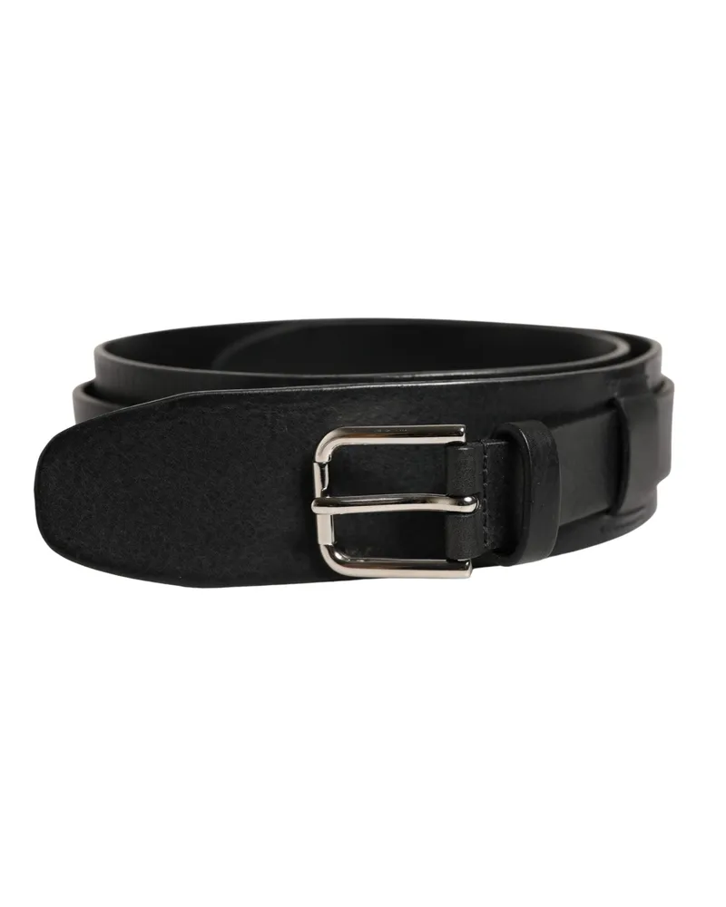 Dolce & Gabbana Men Black Classic Leather Metal Buckle Belt Black