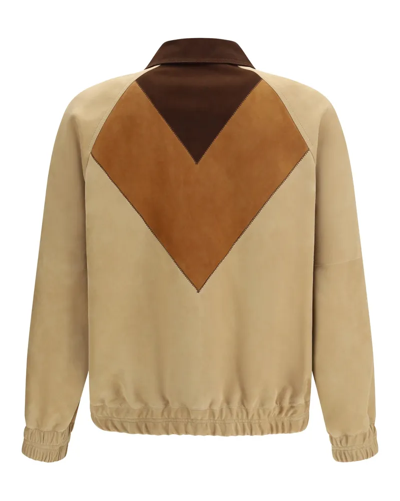 Valentino Garavani Men's Suede Jacket Natural Rafia-Crayon-Deep Mocacino Goatskin-Hircus Goatskin Rafia/crayon/deep Goatskin/hircus Beige