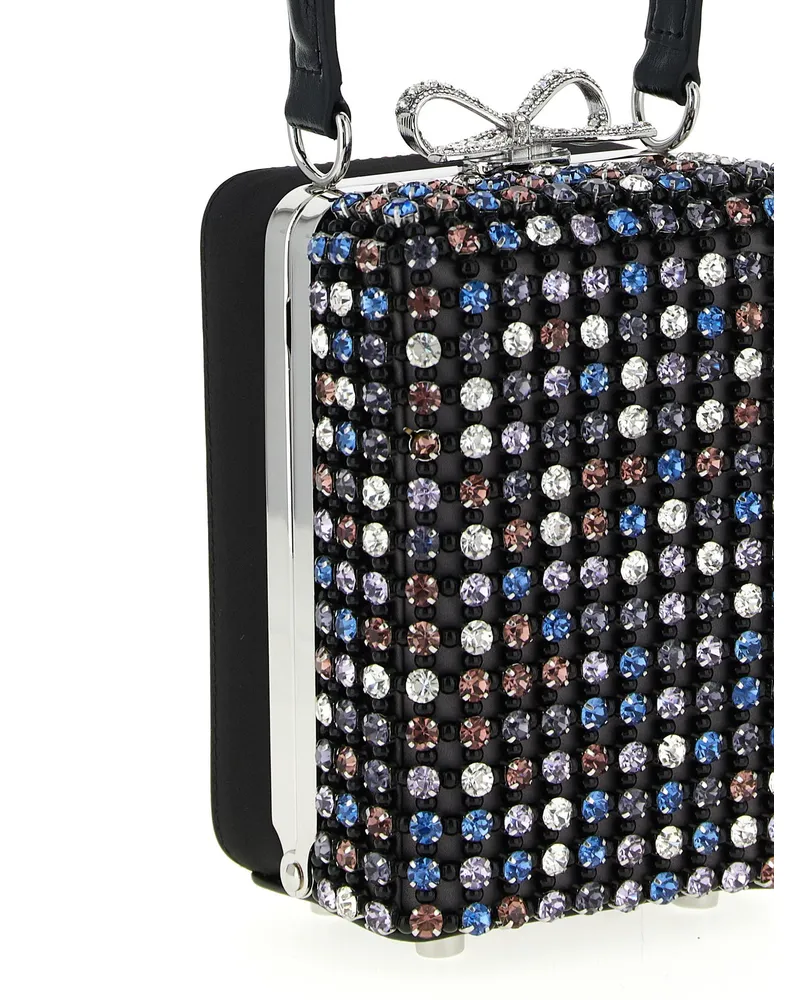 Self-Portrait Multi-Crystal Chainmail Clutch — Black Black