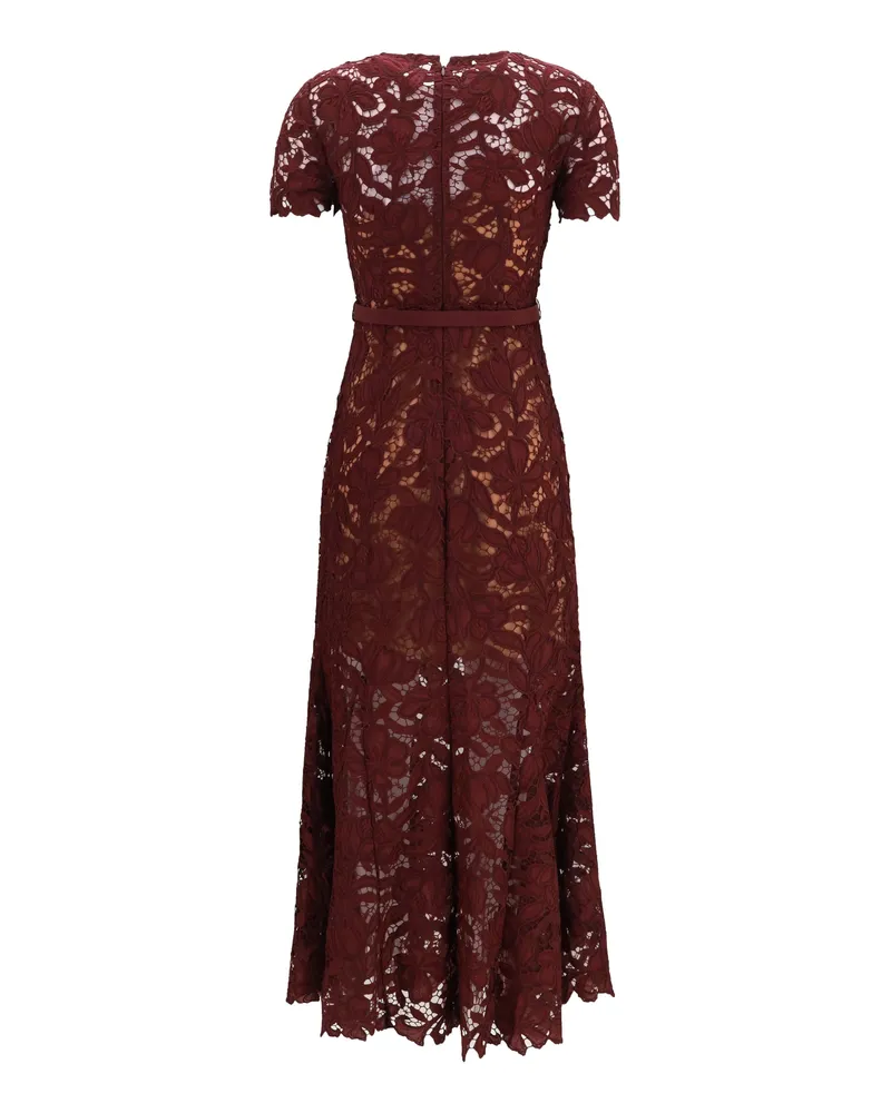 Self-Portrait Women's Midi Lace Dress Burgundy Polyester Burgundy