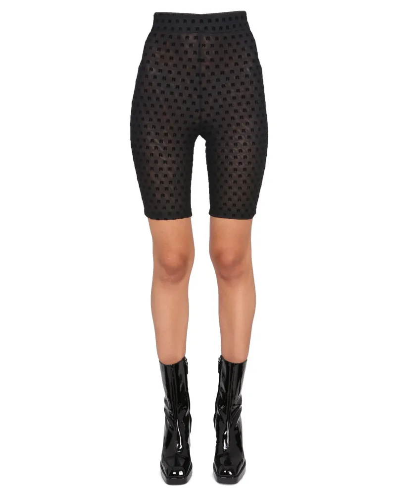 ROTATE Birger Christensen Logo-Flocked Fabric Bermuda Shorts — Black Black