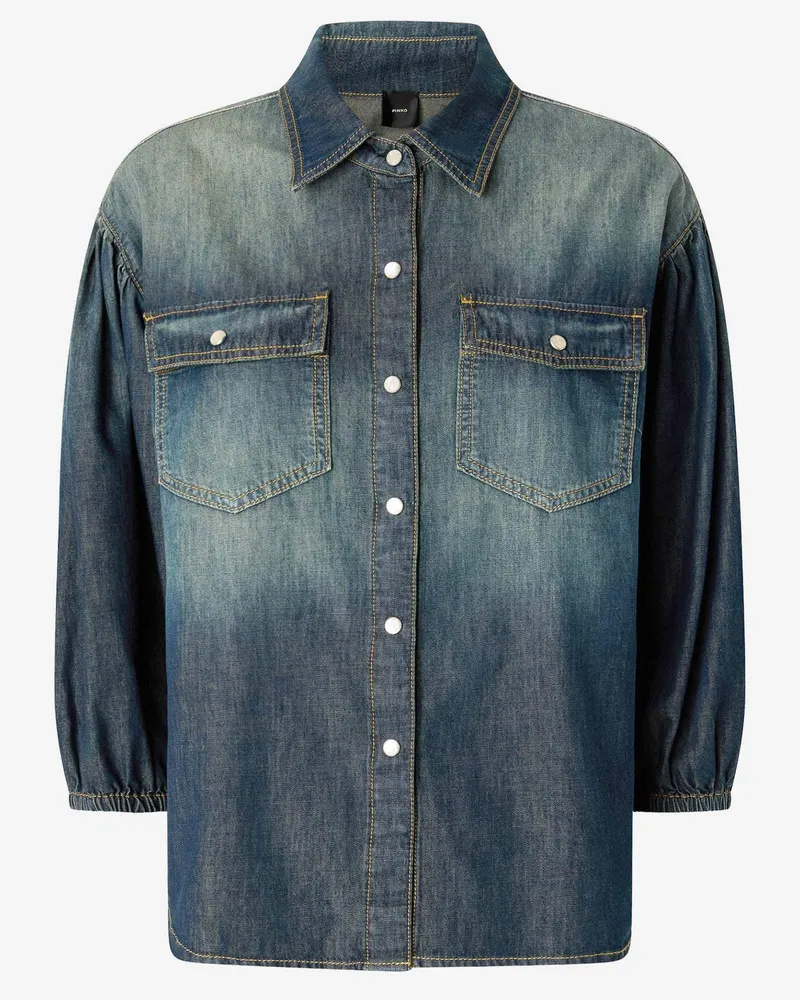 Pinko Women's Denim Shirt With Puff Sleeves Blue Cotton Blue