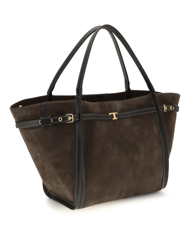 TOD'S Women's Suede Tote Bag 201a Calf Leather Bos Taurus Shoulder Brown