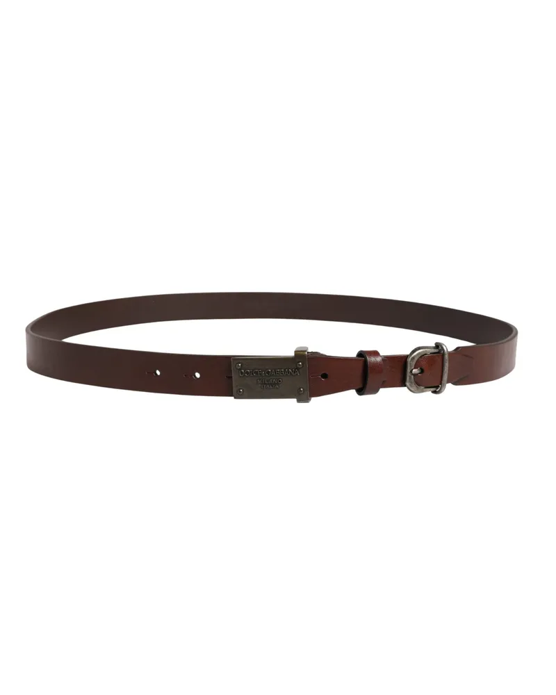 Dolce & Gabbana Brown Leather Logo Metal Buckle Men Belt Calf Brown