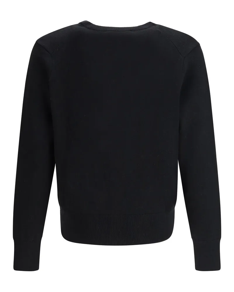 AMI Paris Men's Ami De Coeur Cardigan Noir-Rouge Wool Ovis Aries Noir/rouge Sweater Black