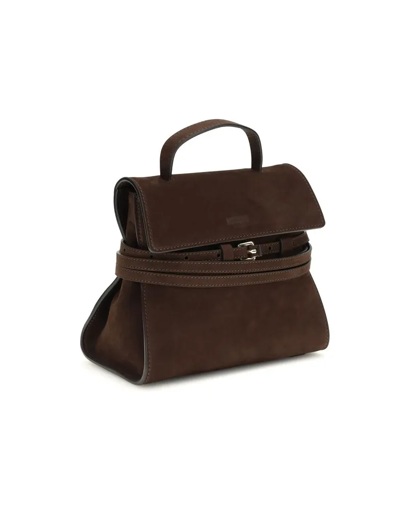 Moschino Women's Tie Me Top Handle Bag Brown Calf Leather Bos Brown