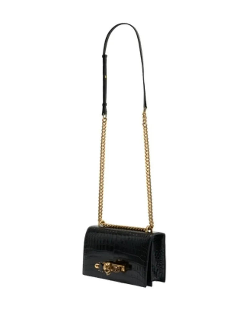 Alexander McQueen Women's Jewelled Satchel Crossbody -  Leather Black Calfskin Bags Handbags-Purses Black