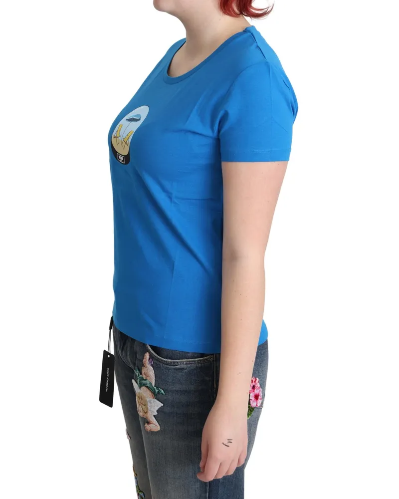 Moschino Women's Blue Printed Cotton Short Sleeves Tops T-Shirt Blue