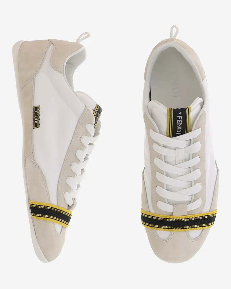 Fendi Suede and Fabric Panelled Sneaker — White White