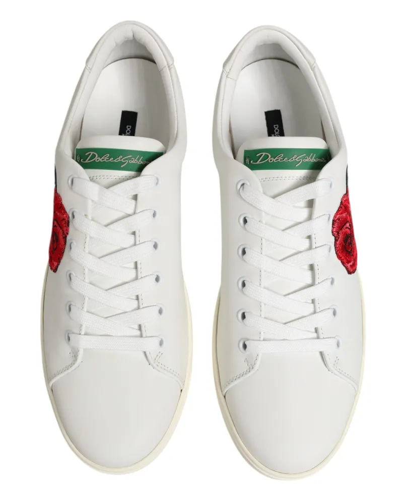 Dolce & Gabbana Women's White Leather Rose Embroidery Low-Top Shoes Calf White