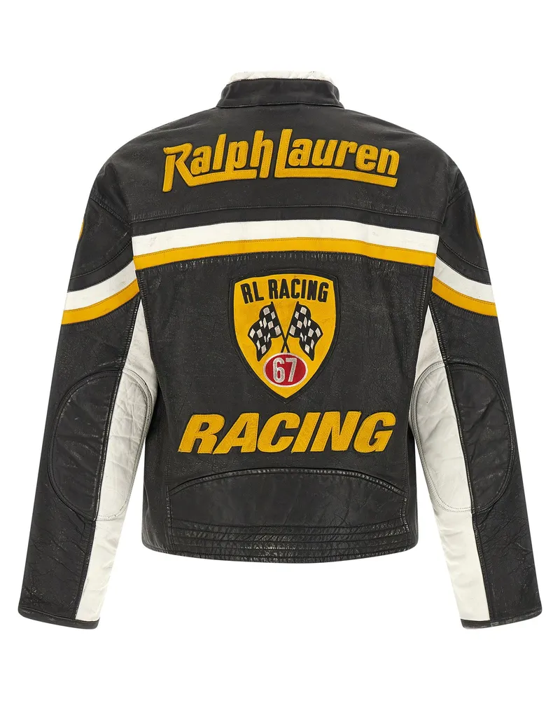 Ralph Lauren Cowhide Biker with Patches Jacket — Black Black