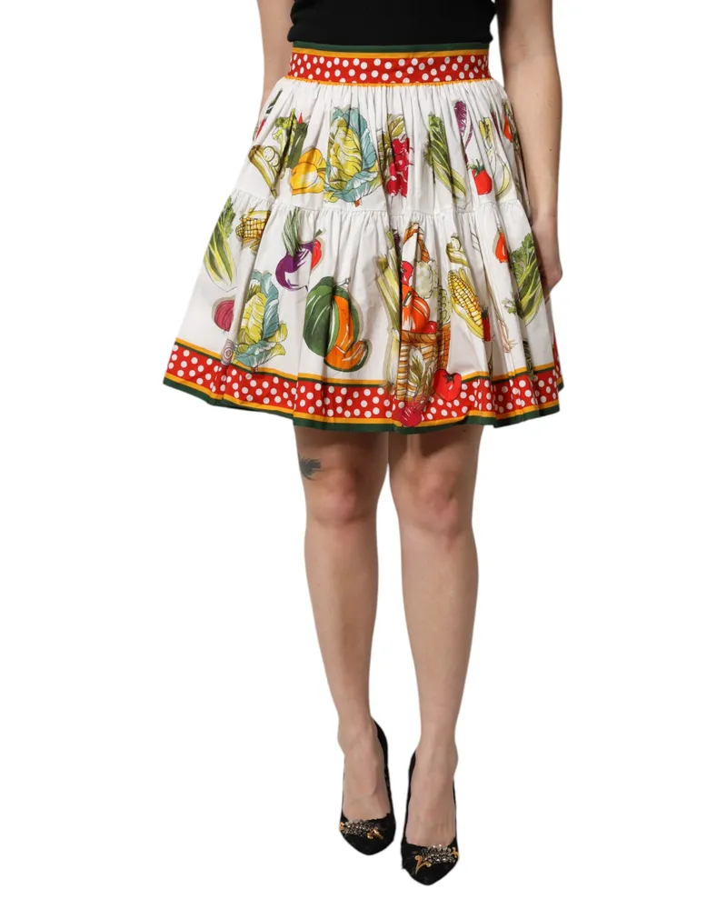 Dolce & Gabbana Women's Multicolor Vegetable Print Short Poplin Mini Skirt Cotton White