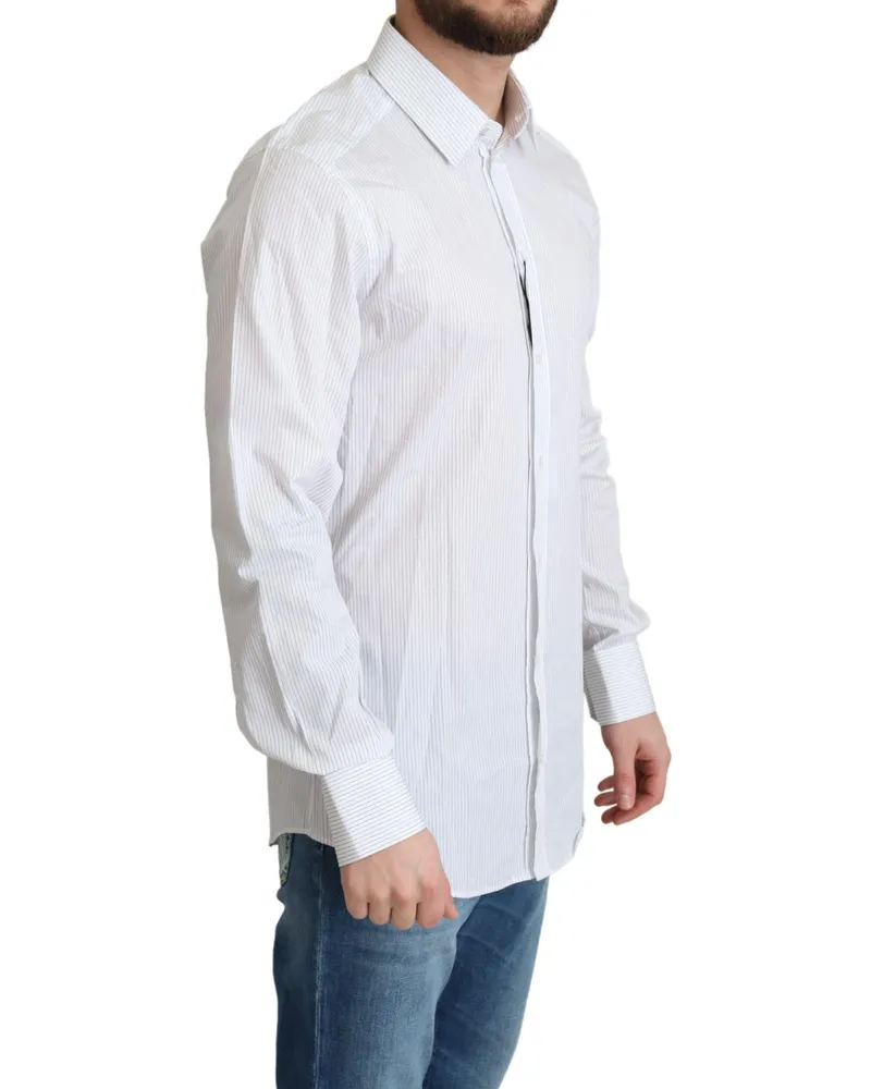 Dolce & Gabbana Men White Stripes Cotton Formal Dress Shirt White
