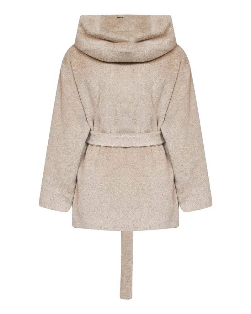 Herno Hooded Belted Alpaca Jacket — Beige Beige