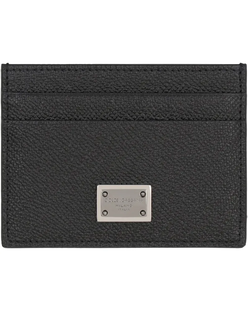 Dolce & Gabbana Men's Pebbled Calfskin Card Holder Black Wallets & Cardholders Black