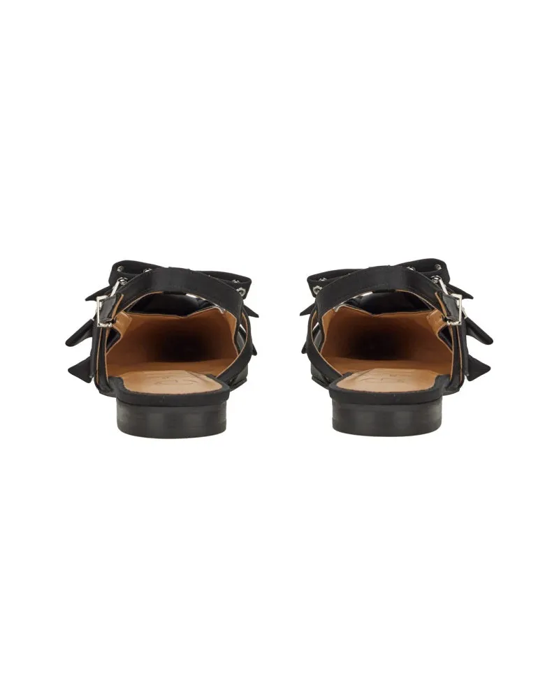 Ganni Recycled Polyester Satin Ballerina Flat — Black Black
