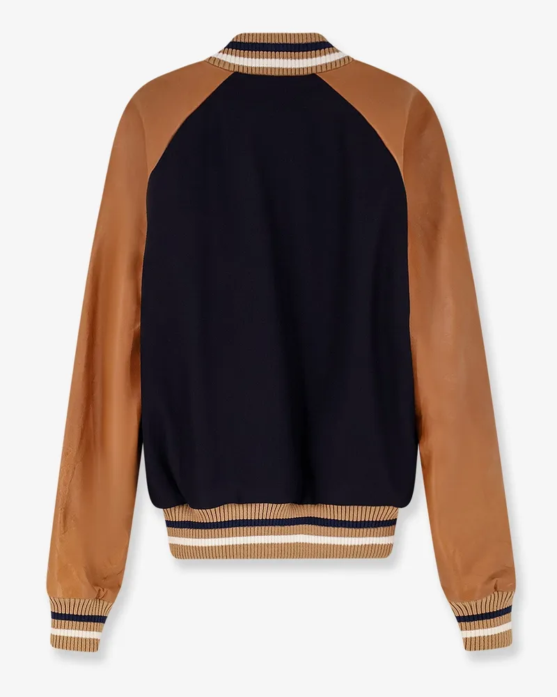Dsquared2 Men's Varsity Wool And Leather Bomber Blue Virgin Jacket Navy