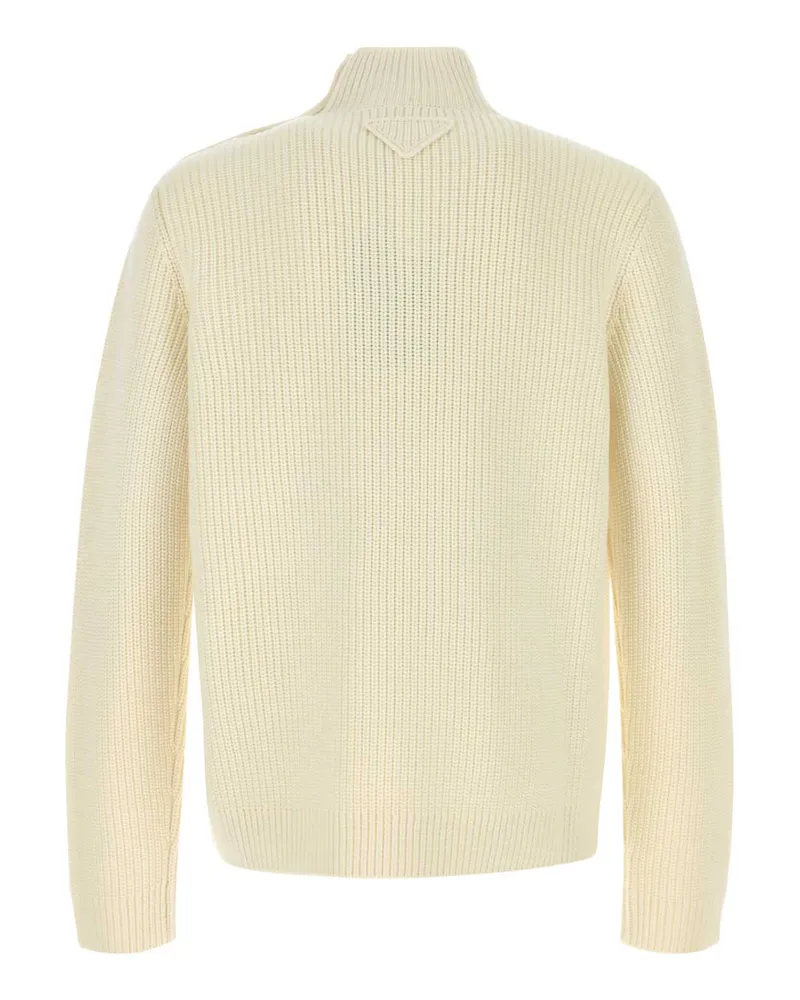 Prada Men's Ivory Wool Sweater Bianco Exterior: Virgin Maglieria White