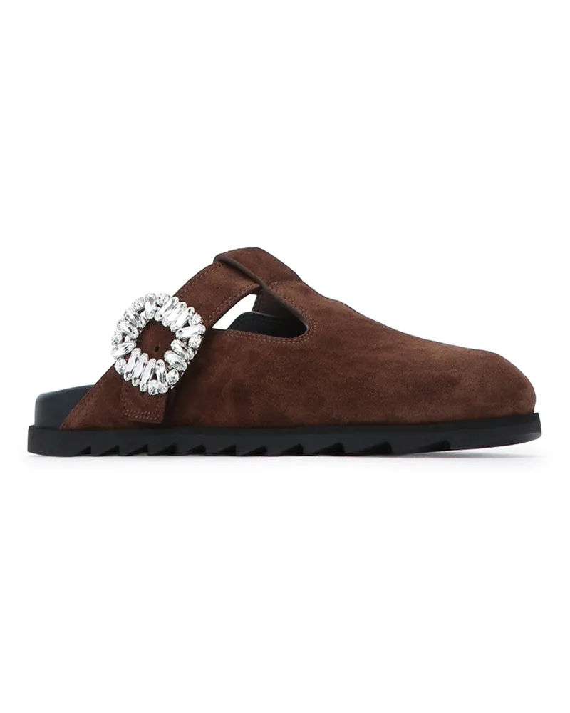 Roger Vivier Women's Slidy Viv Closed T-Strap Mule Marrone Africa Leather - Sole: Calf Sneaker Brown