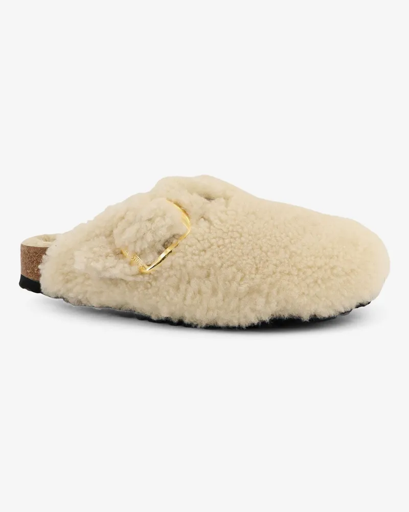 Birkenstock Women's Mule Boston Big Buckle Shearling White Sandal White