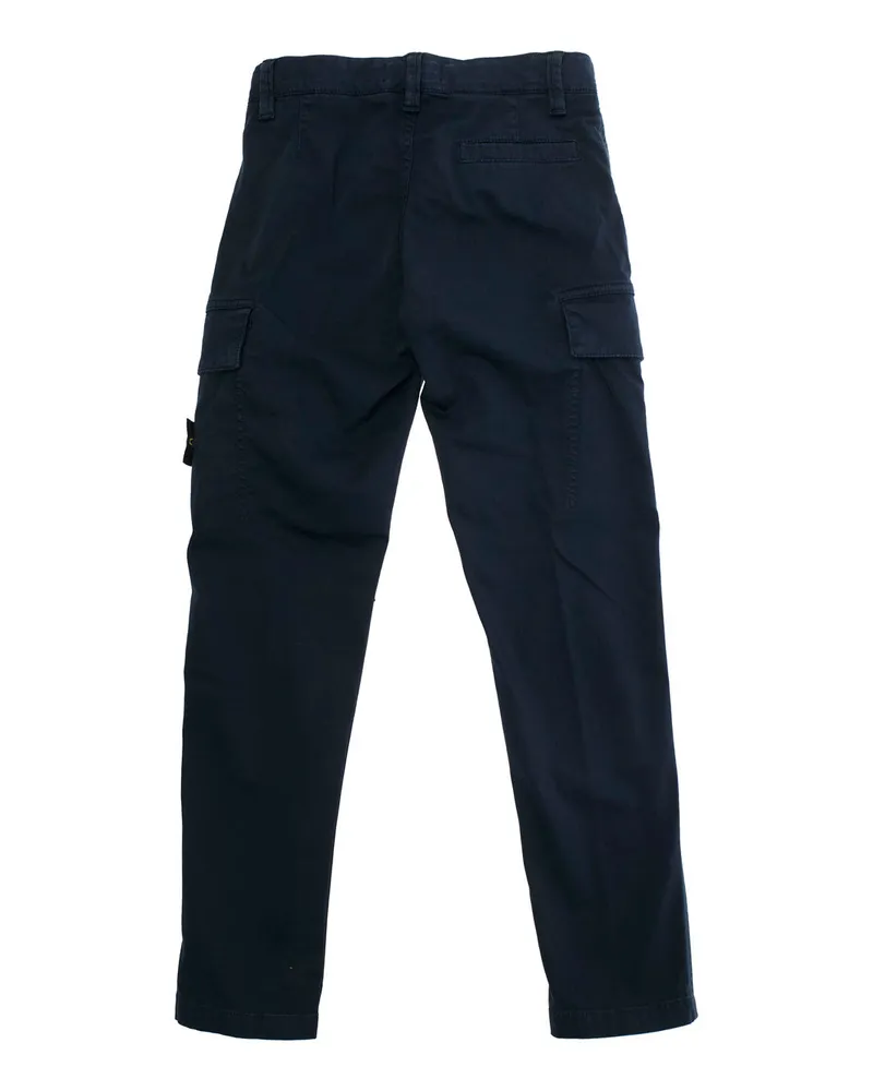 Stone Island Boys' Blue Cotton Stretch Pants With Belt Loops Trousers Navy