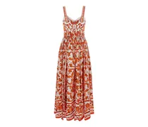 Maiolica Print Cotton Maxi Dress — Orange