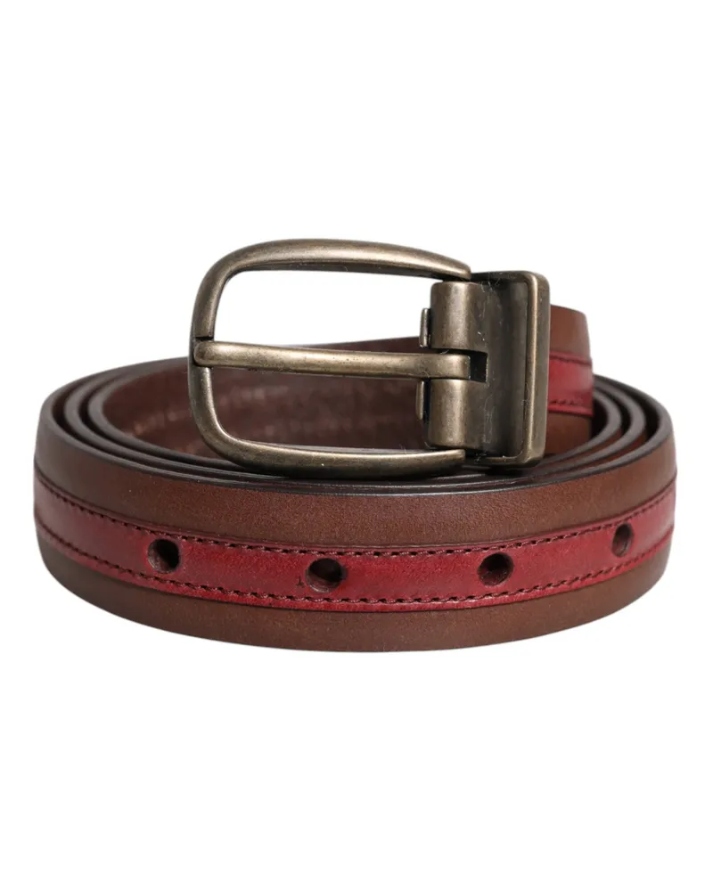 Dolce & Gabbana Men's Burgundy Leather Metal Logo Buckle Belt Burgundy