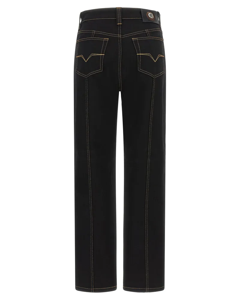 Versace High-Waist Medusa-Button Jeans — Black Black