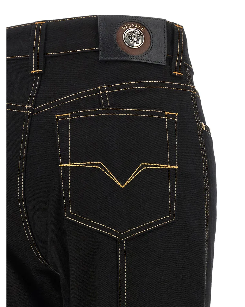 Versace High-Waist Medusa-Button Jeans — Black Black