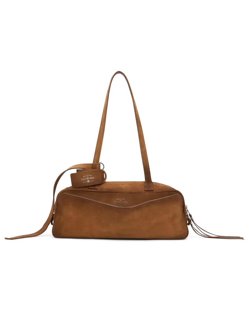 Balenciaga Women's Handbag Carrie Brown Suede Calfskin Handbags Hand Bags Brown