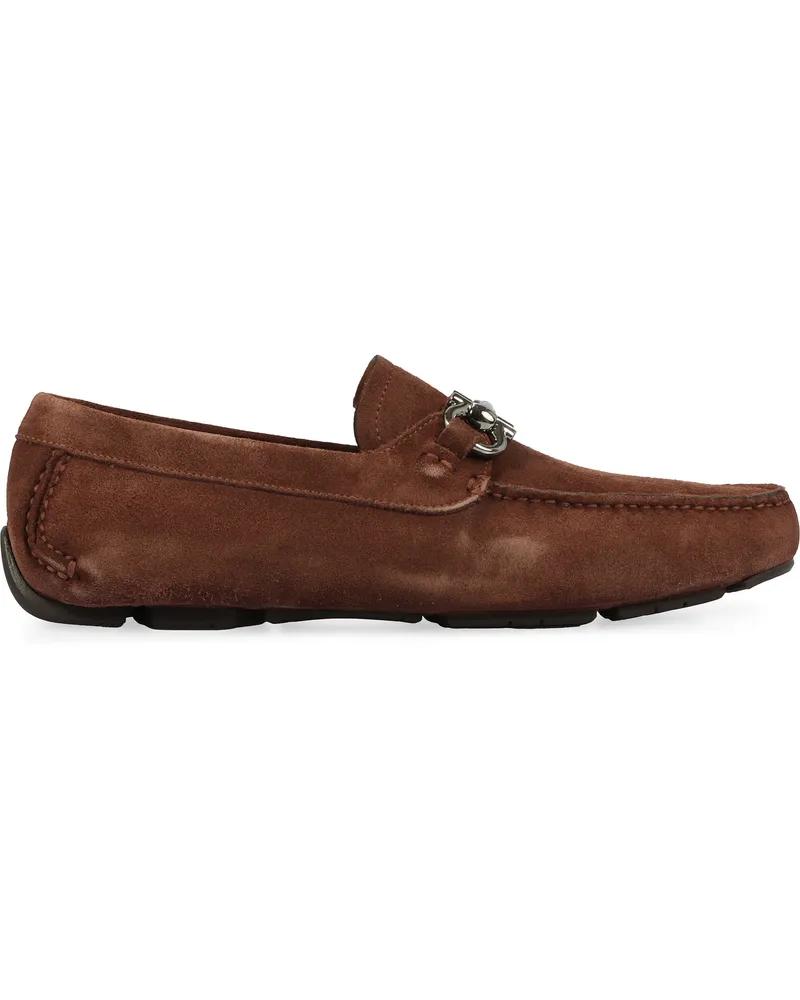 Ferragamo Men's Suede Loafers Brown Calfskin Brown
