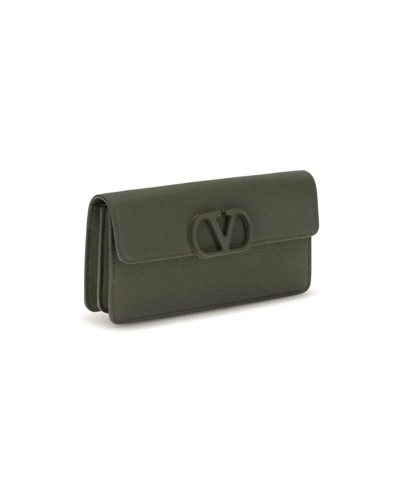 Valentino Garavani VLogo Grainy Calfskin Chain Wallet — Green Green