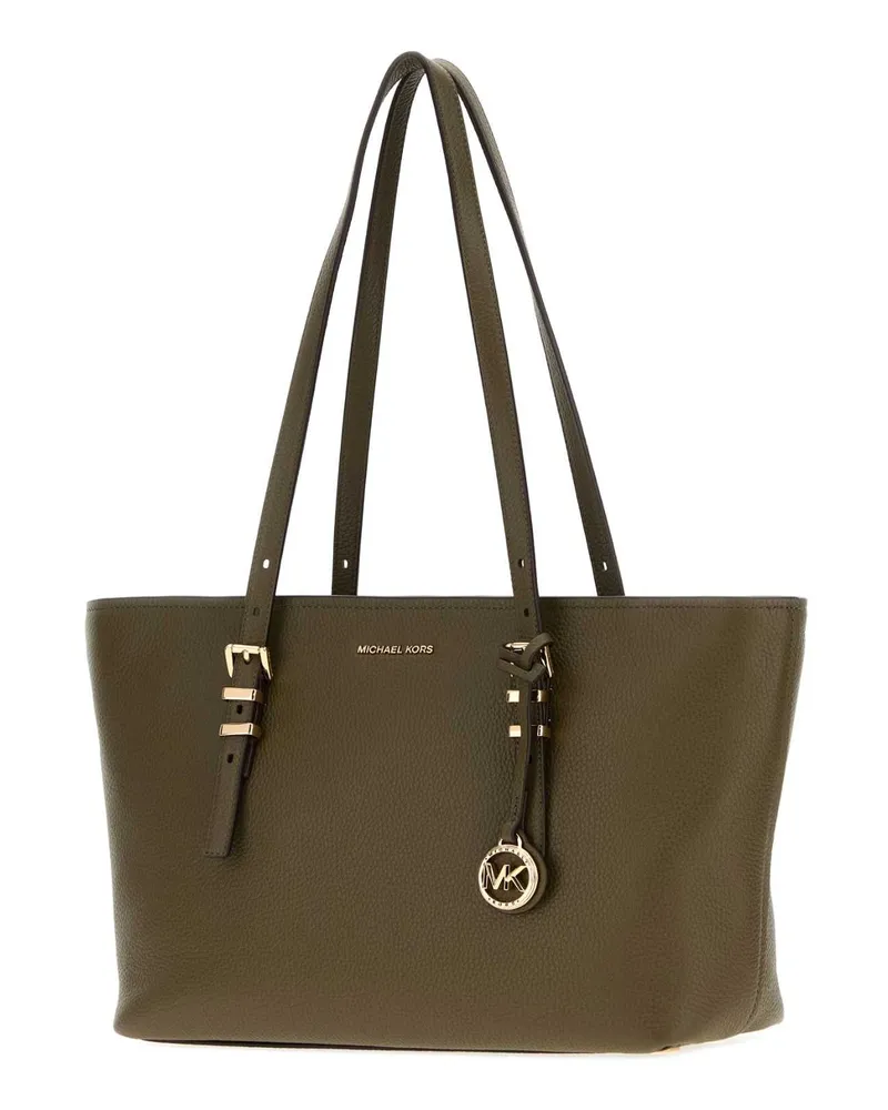 Michael Kors Women's Olive Green Leather Medium Quinn Shopping Bag Loden Borse A Mano Green