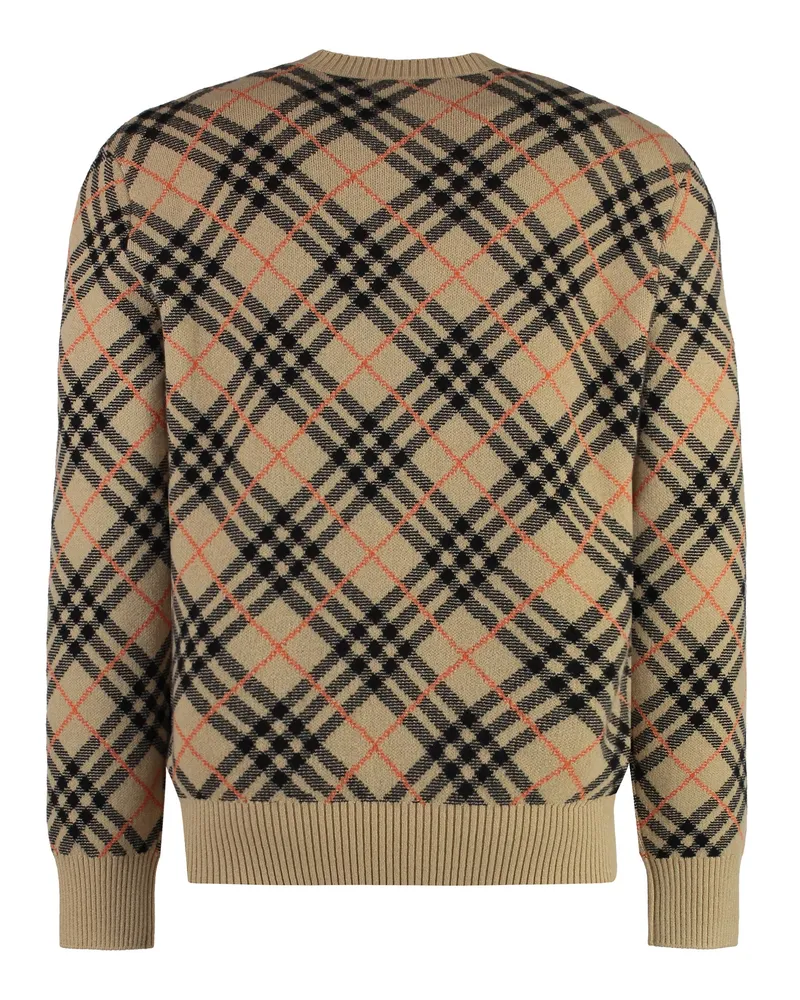 Burberry Check Cashmere Crew-Neck Sweater — Beige Beige