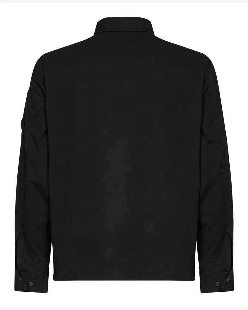 C.P. Company Men's Overshirt Lens Organic Cotton Gabardine, Black Bomber Jackets Black