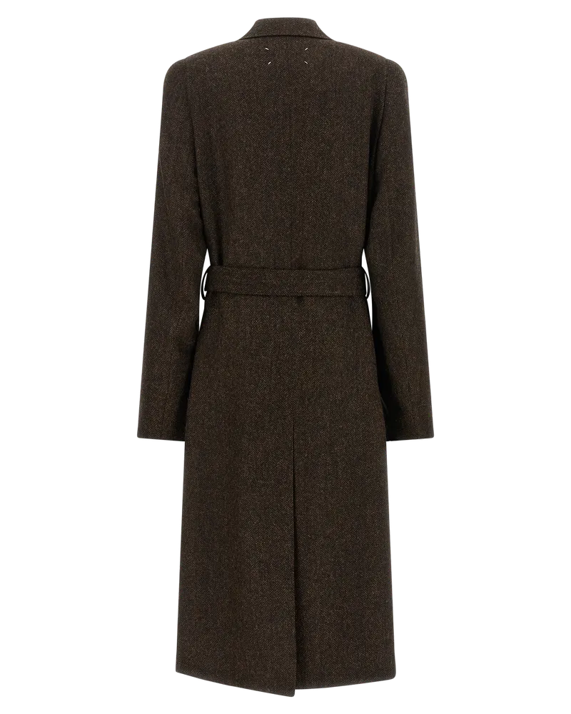 Maison Margiela Herringbone Wool Coat — Brown Brown