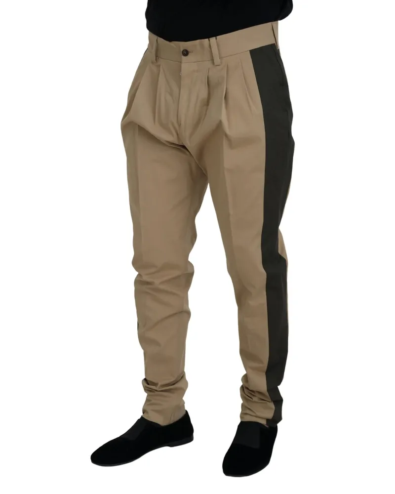 Dolce & Gabbana Brown Black Cotton Chino Men Pants And Elastane Beige