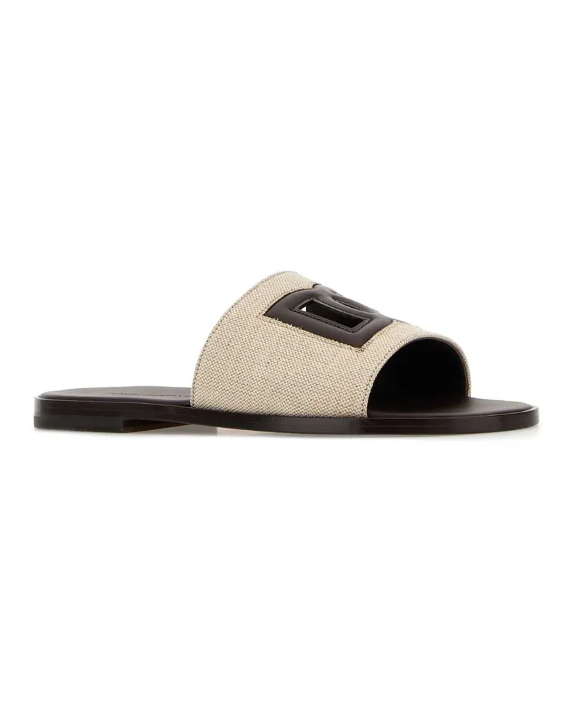 Dolce & Gabbana Men's Two-Tone Canvas Slippers Avoriomoro Flat Shoes Beige