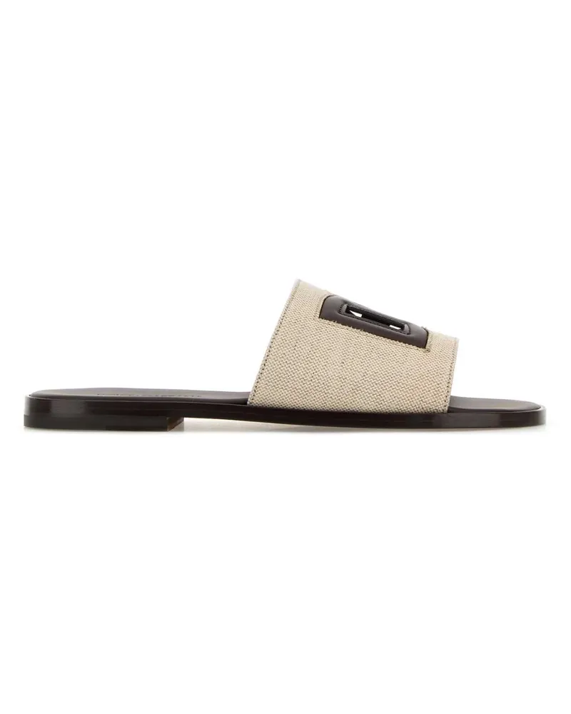 Dolce & Gabbana Men's Two-Tone Canvas Slippers Avoriomoro Flat Shoes Beige