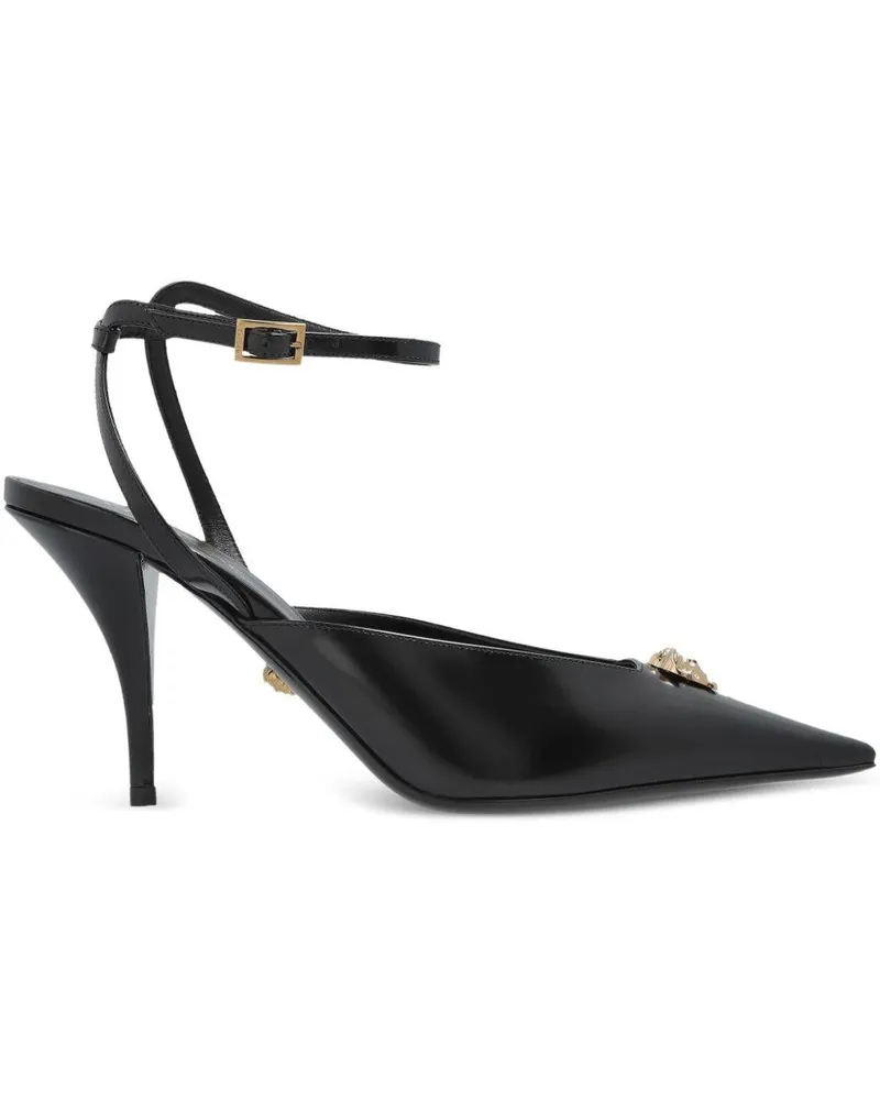 Versace Women's Pumps La Medusa Black Patent Leather High Heel Shoes Black