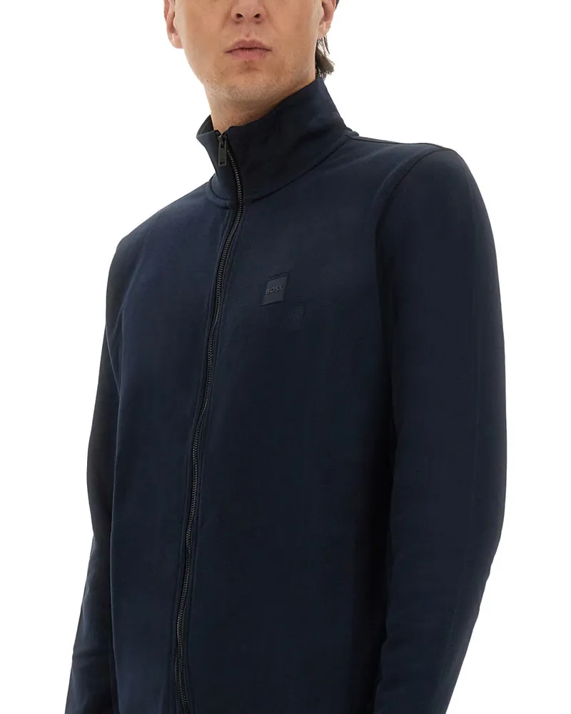 HUGO BOSS Zip Cotton Sweatshirt — Blue Blue