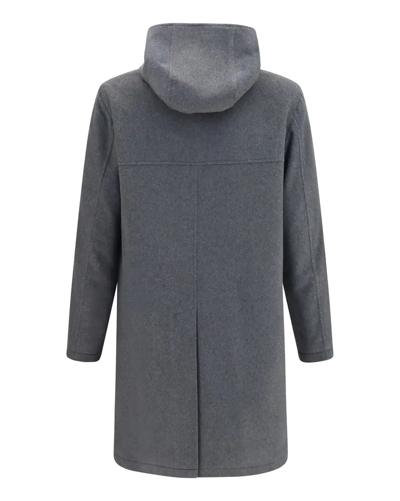 LARDINI Men's Wool Hooded Coat Grey Fleece Gray