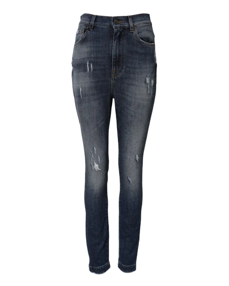 Dolce & Gabbana Women Blue Washed Cotton High Waisted Denim Jeans Elastane Clothing Blue