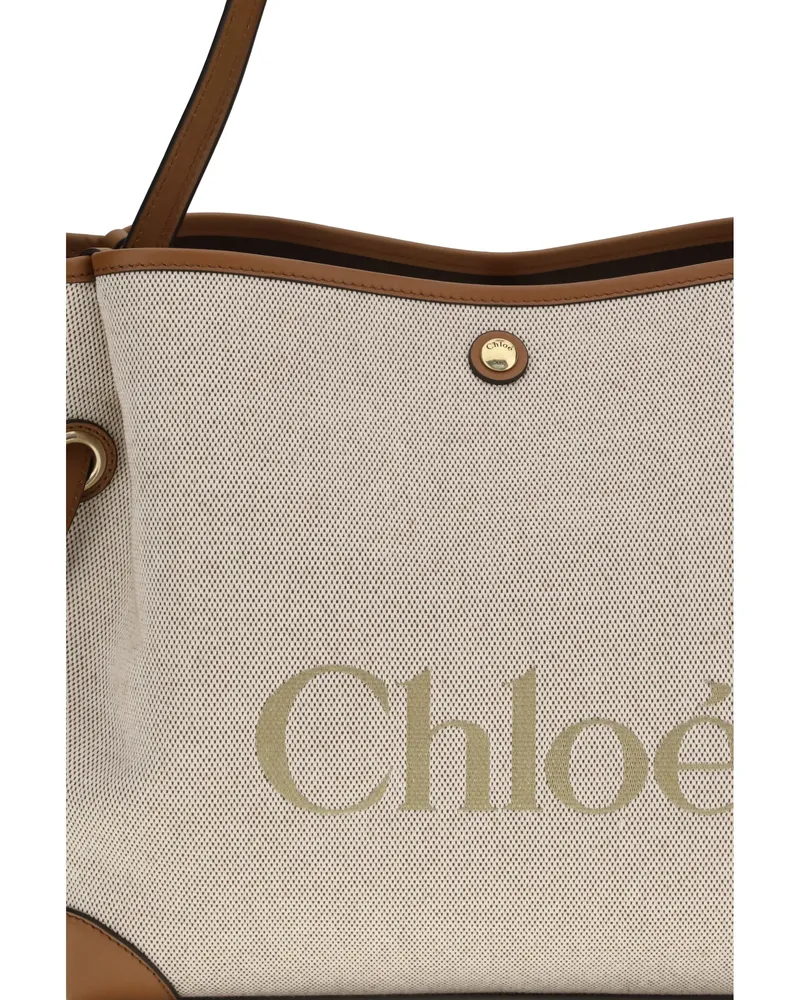 Chloé Women's Tote Bag Clover Clay Brown Canvas Cotton Shoulder Brown