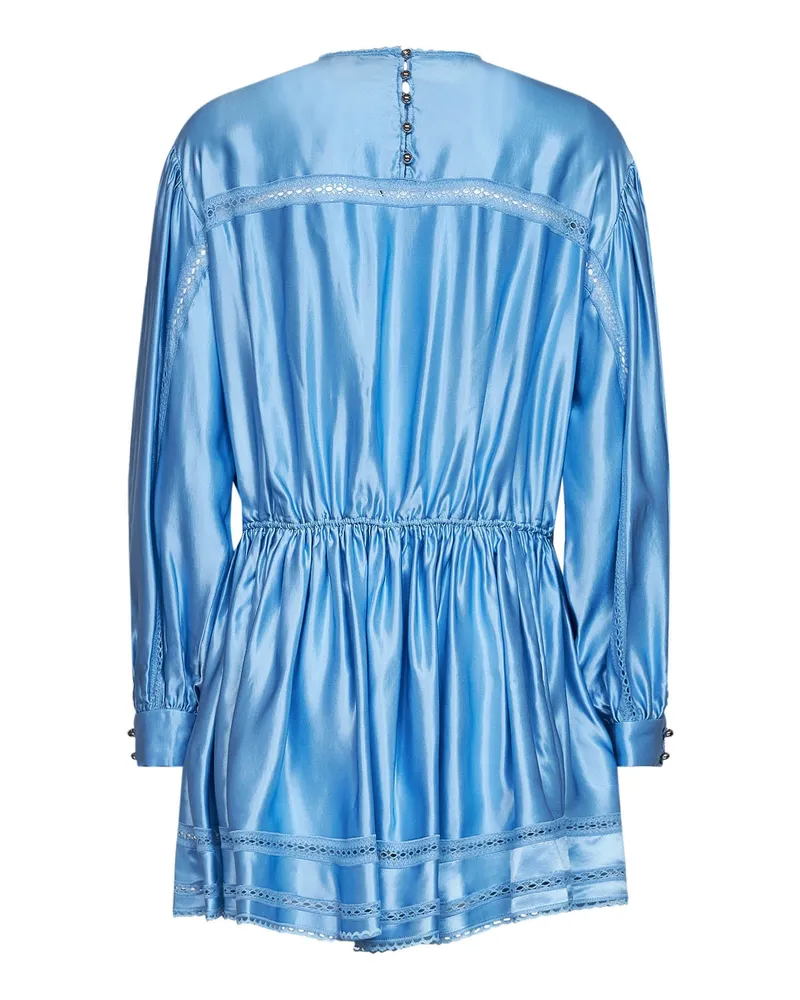 Paco Rabanne Lace-Trimmed Viscose Satin Mini Dress — Blue Blue