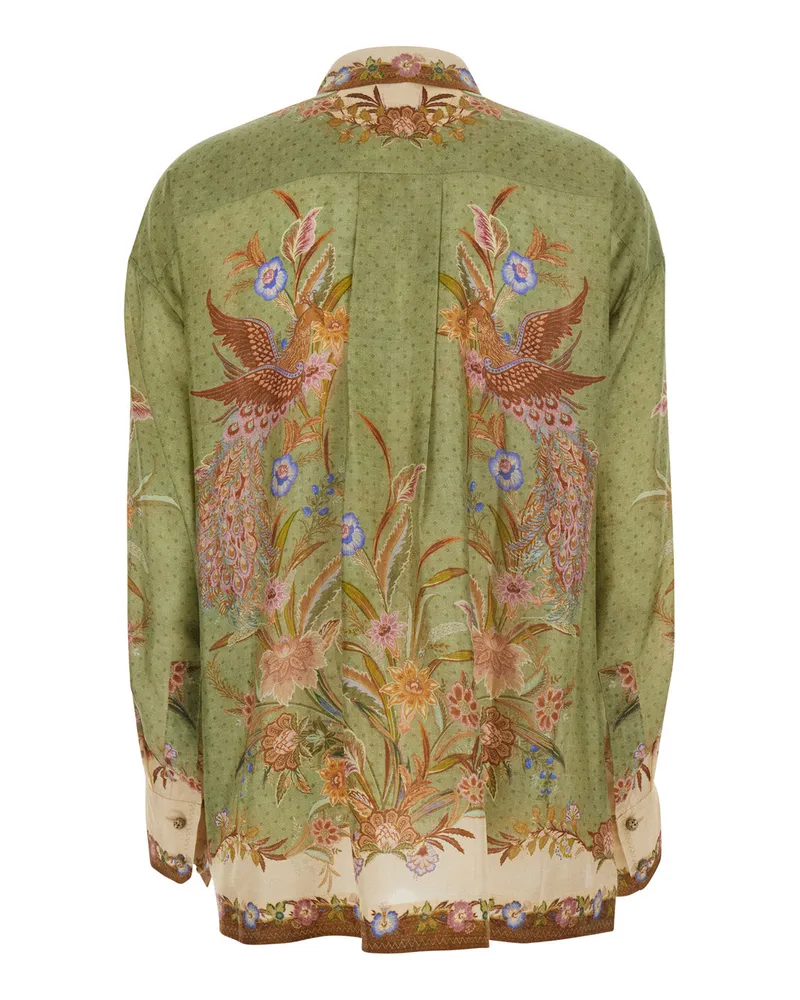 Zimmermann Women's Relaxed Shirt Indra Multicolour Silk Blouses Green